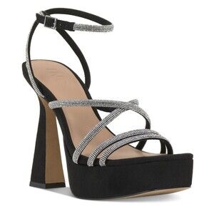 INC Womens 7.5 M Black Rhinestone Strappy Platform Pump High Heels DISPLAY FQ4